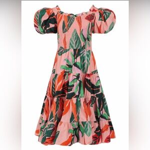 JessaKae Pink Orange and Green Leaf Print Dress